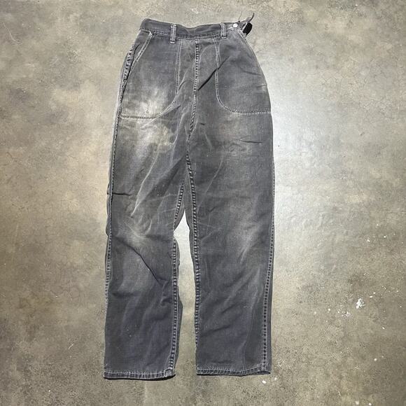 Vintage Pants - Vintage 50s 60s Black Side Zip Cotton Pants 22x25